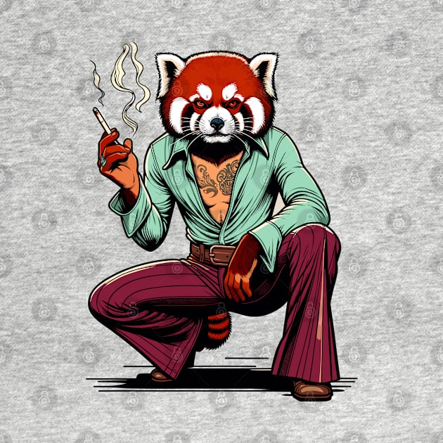 Retro Rebel: 70s Fashion smoking red panda in Shades by TimeWarpWildlife